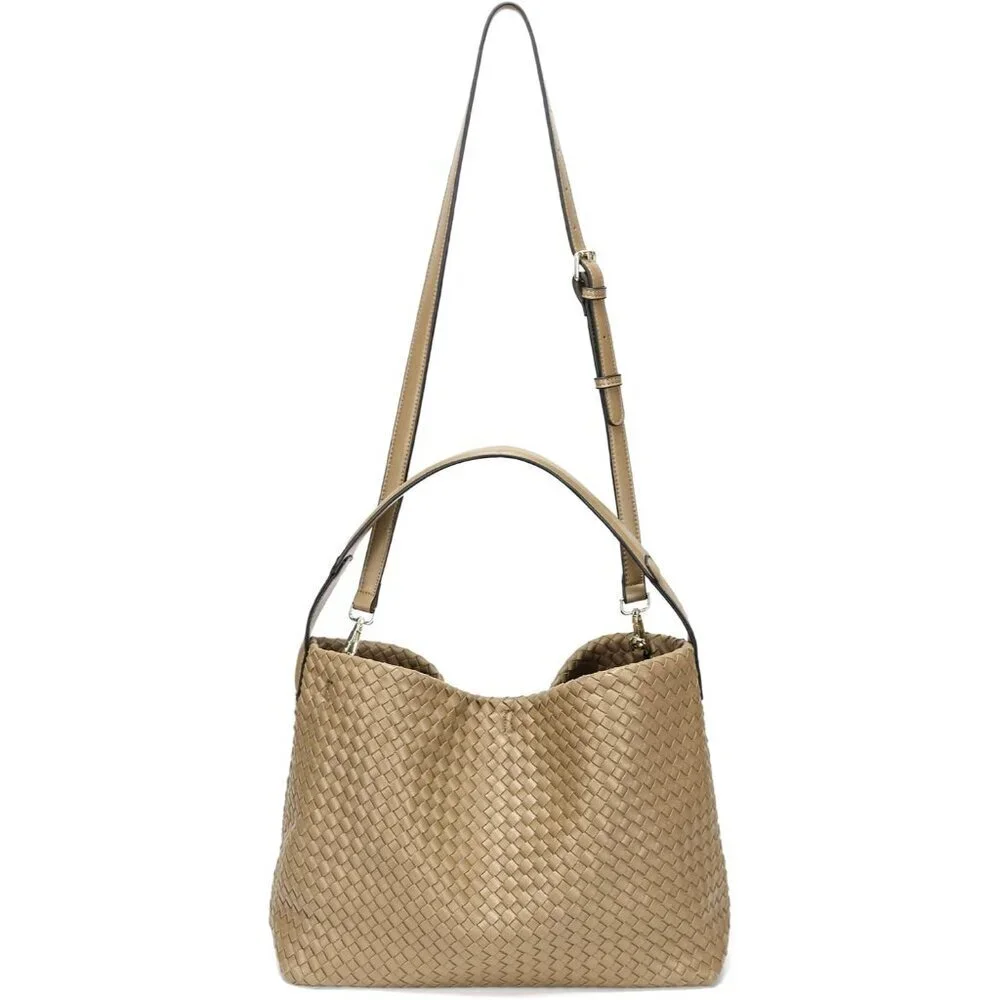 Woven Vegan Leather Tote Bag Large Hobo Crossbody Shoulder Purse